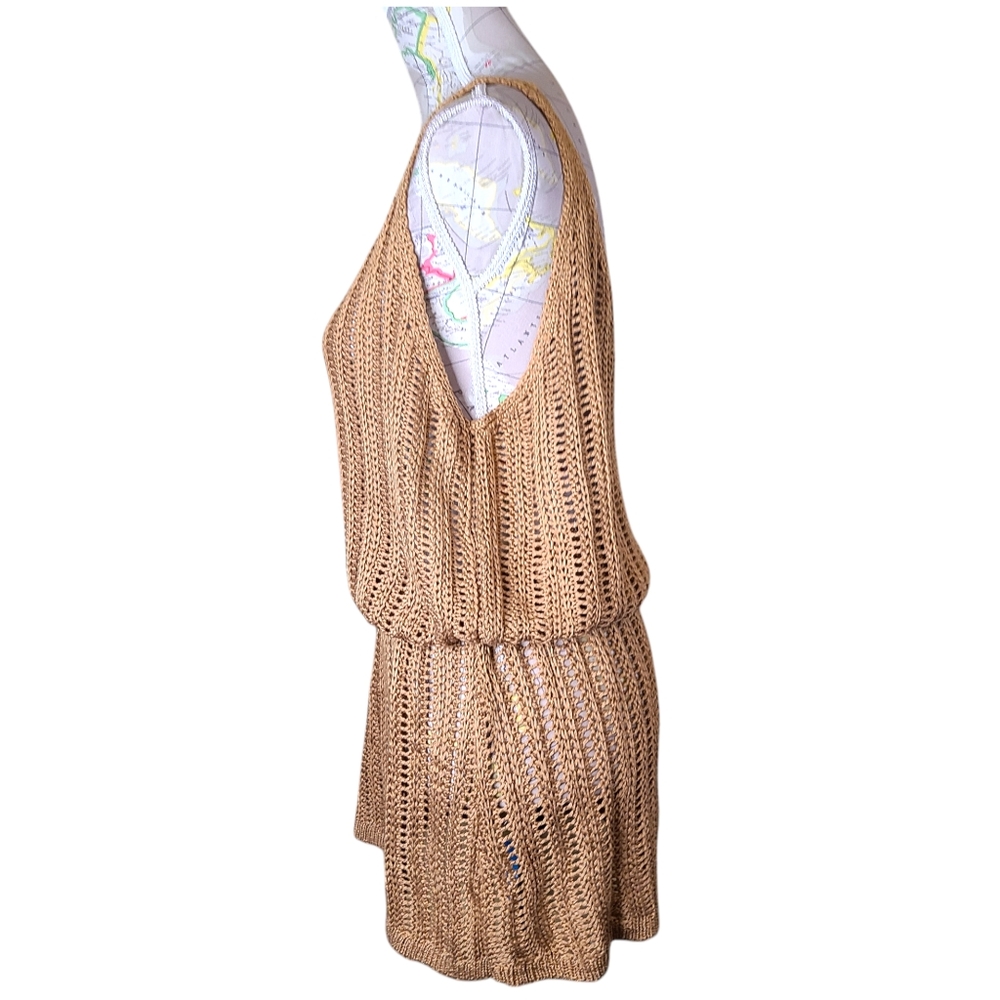 CUPSHE Size X-Large Tan Open Weave Crochet Swim Coverup Sleeveless Mini Dress - Picture 4 of 7